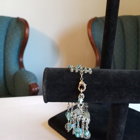 Bracelet Unique 5-Strand 8" to 9" Bead Clear Light Blue Jade Green EUC-Item #215 - Picture 2 of 4